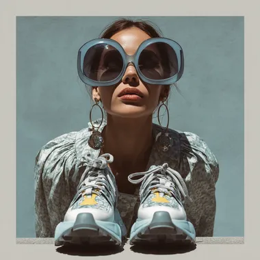 Trendy Woman in Oversized Sunglasses and Sneakers Trendy Woman in Oversized Sunglasses and Sneakers