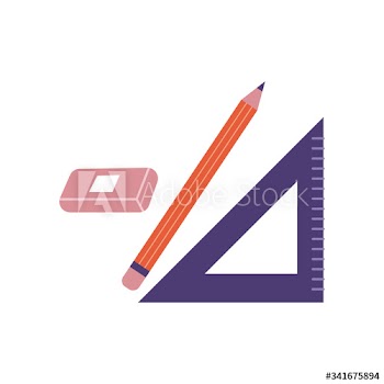triangle rule with pencil and eraser school supplies flat style