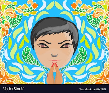Tribal girl with striped flower doodle style vector image