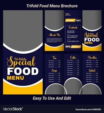 trifold food menu template design