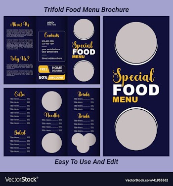 trifold food menu template design