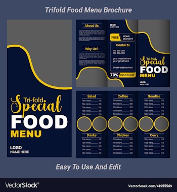 trifold food menu template design