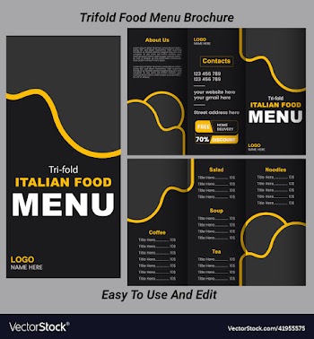 trifold food menu template design