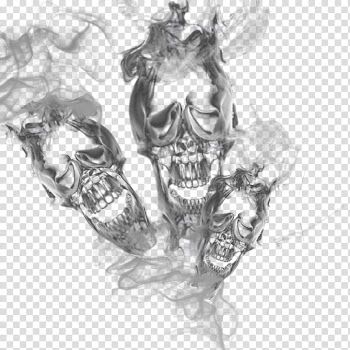 Triple skull smoke transparant , three skulls illustration transparent background PNG clipart