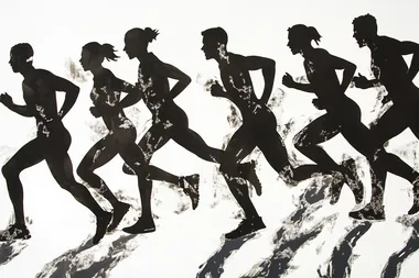 Triumph in Motion: Silhouettes of Runners at the Finish Line Triumph in Motion: Silhouettes of Runners at the Finish Line