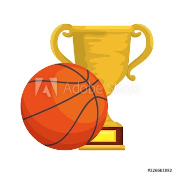 trophy cup award with basketball balloon