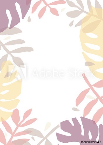 Tropical background or backdrop decorated with colorful translucent leaves of jungle plants