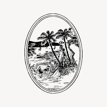 Tropical beach collage element, drawing | Free Vector Illustration - rawpixel
