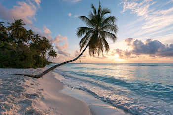 Tropical Beach Sunset with Lone Palm Tree