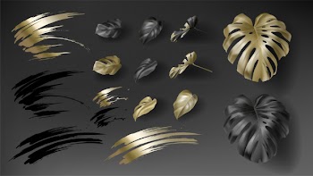 Tropical black and gold monstera Free Vector