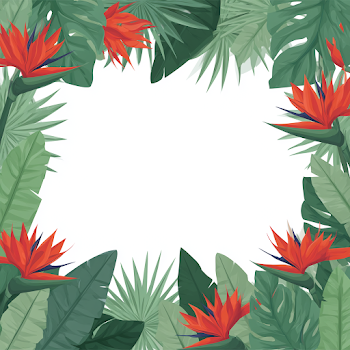Tropical Botanical Frame with Bird of Paradise