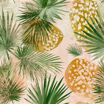Tropical Botanical Pattern with Palm Fronds and Animal Silhouettes