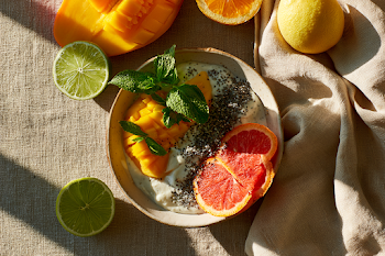 Tropical Breakfast Bowl with Fresh Fruits and Yogurt