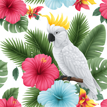 Tropical Cockatoo Botanical Illustration