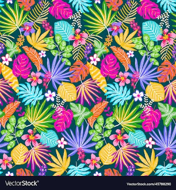 tropical colorful leaves repeat design fabric