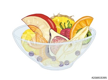 Tropical exotic fruit salad in bowl isolated on white background