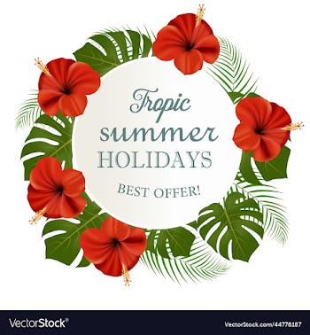 tropical flower frame with summer holidays text