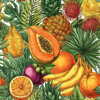 Tropical Fruit and Foliage Seamless Pattern