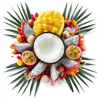 Tropical Fruit Arrangement on White Background