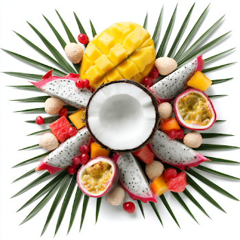 Tropical Fruit Arrangement on White Background