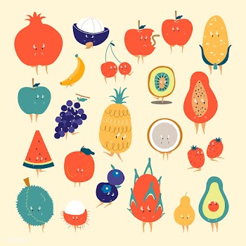 Tropical fruit cartoon characters vector set | Free stock vector - 538629