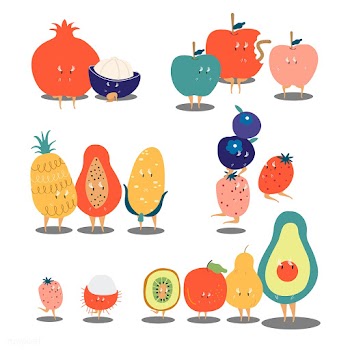 Tropical fruit cartoon characters vector set | Free stock vector - 538743