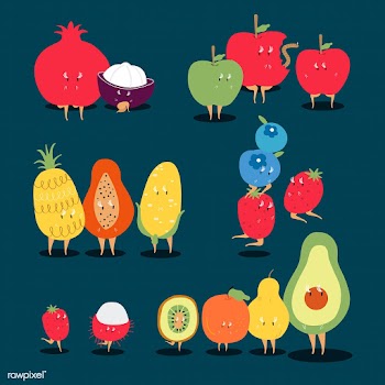 Tropical fruit cartoon characters vector set | Free stock vector - 538744