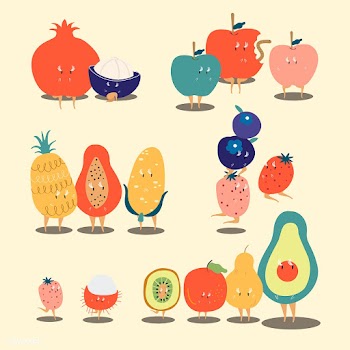 Tropical fruit cartoon characters vector set | Free stock vector - 538757