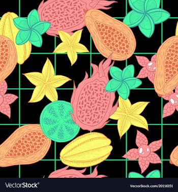 Tropical fruit seamless pattern on black vector image