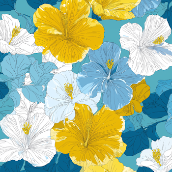 Tropical Hibiscus Pattern on Electric Turquoise