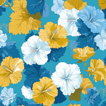 Tropical Hibiscus Pattern on Electric Turquoise Background