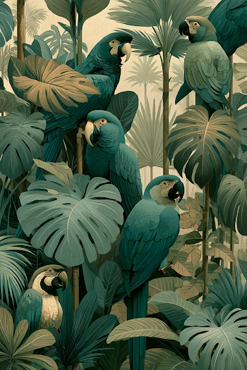 Tropical Jungle Paradise with Parrots
