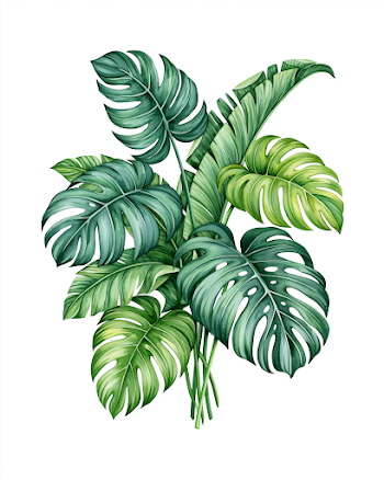 Tropical Leaf Cluster Watercolor Clipart