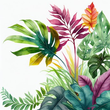 tropical leaves watercolor, ai generated