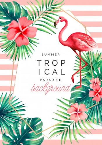 Tropical paradise background with exotic nature and flamingo Free Vector