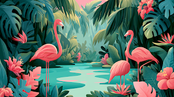 Tropical Paradise with Flamingos