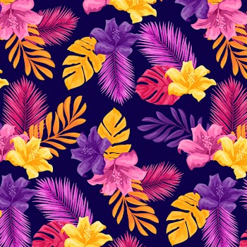 Free: Vibrant Tropical Floral Pattern on Royal Blue - nohat.cc