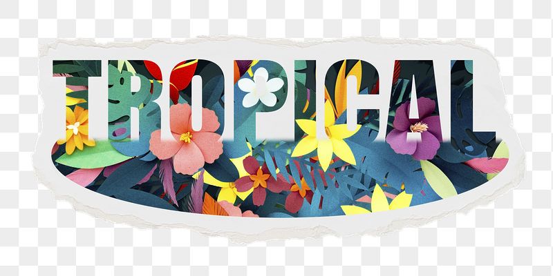 Tropical png word sticker, ripped | Free PNG - rawpixel