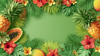 Tropical Summer Flat Lay Border with Green Center Space