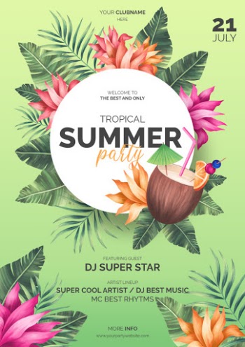 Tropical summer poster template Free Psd