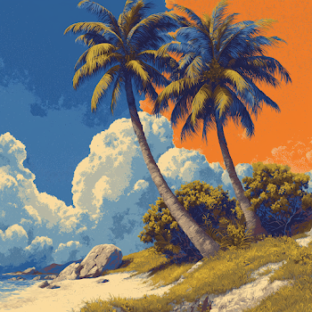 Tropical Summer Scene with Palm Trees