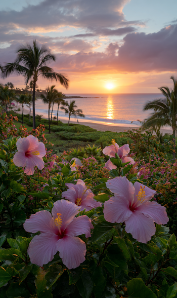 Tropical Sunset with Hibiscus Flowers