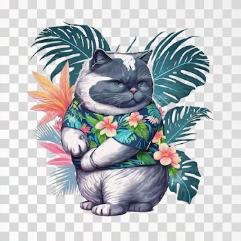 Tropicalpunk fat cat - PNG transparent