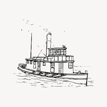 Tugboat clipart, black and white | Free Vector Illustration - rawpixel