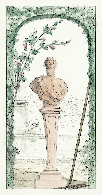Tuinbeeld op voetstuk in een nis van geschoren haag (ca. 1677&ndash;1755) by Elias van Nijmegen. Original from The Rijksmuseum. Digitally enhanced by rawpixel.