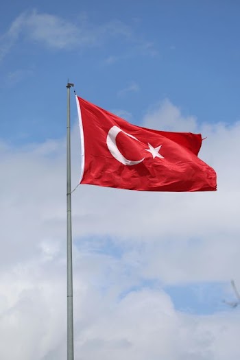 Turkish Flag Waving Against a Clear Blue Sky