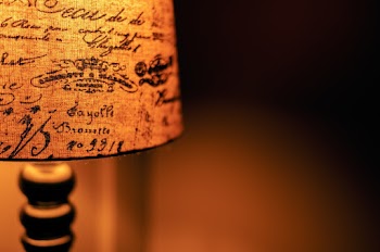 Turned-on White and Black Table Lamp