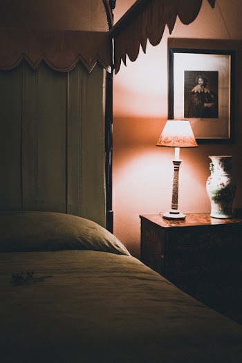 Turned on White Table Lamp