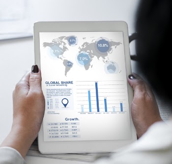 Turned-on White Tablet Computer at Globe Share Graph