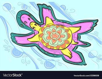 Turtles family in the sea on waves vector image
